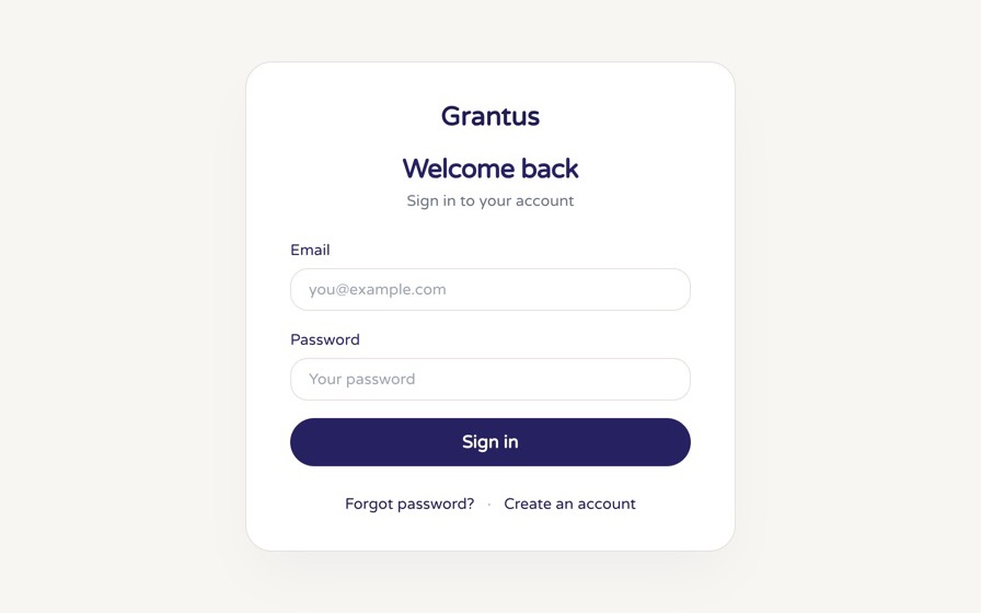 Grantus login page