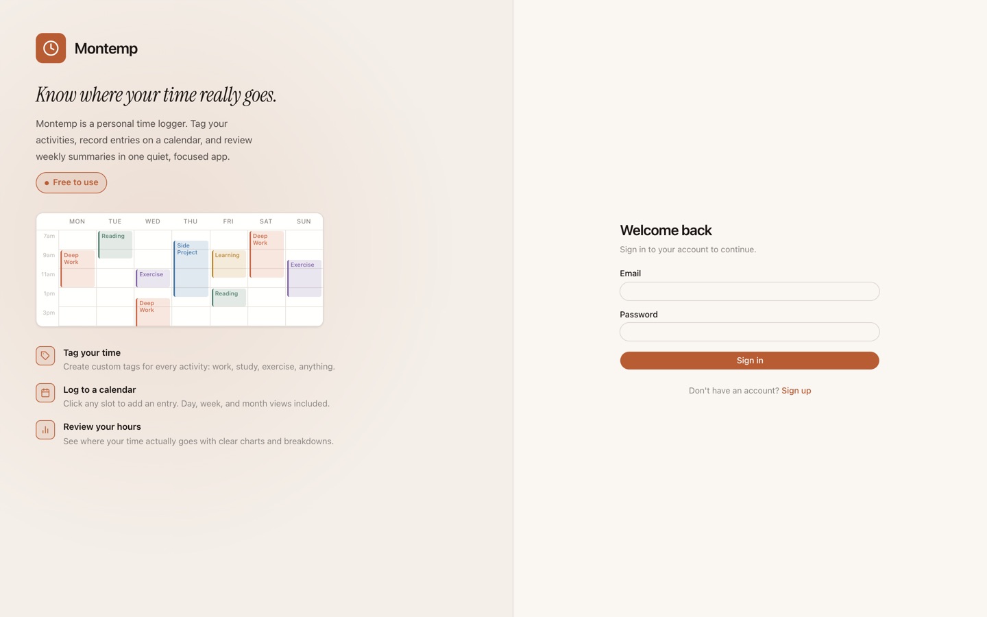 Montemp login page