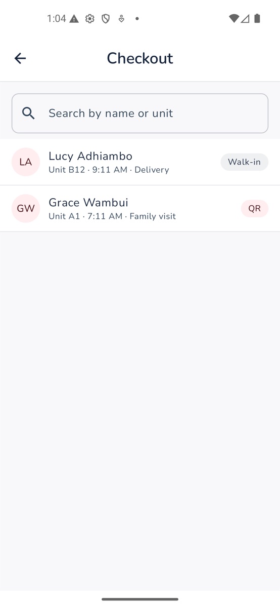 Unity Gate checkout list on an Android phone
